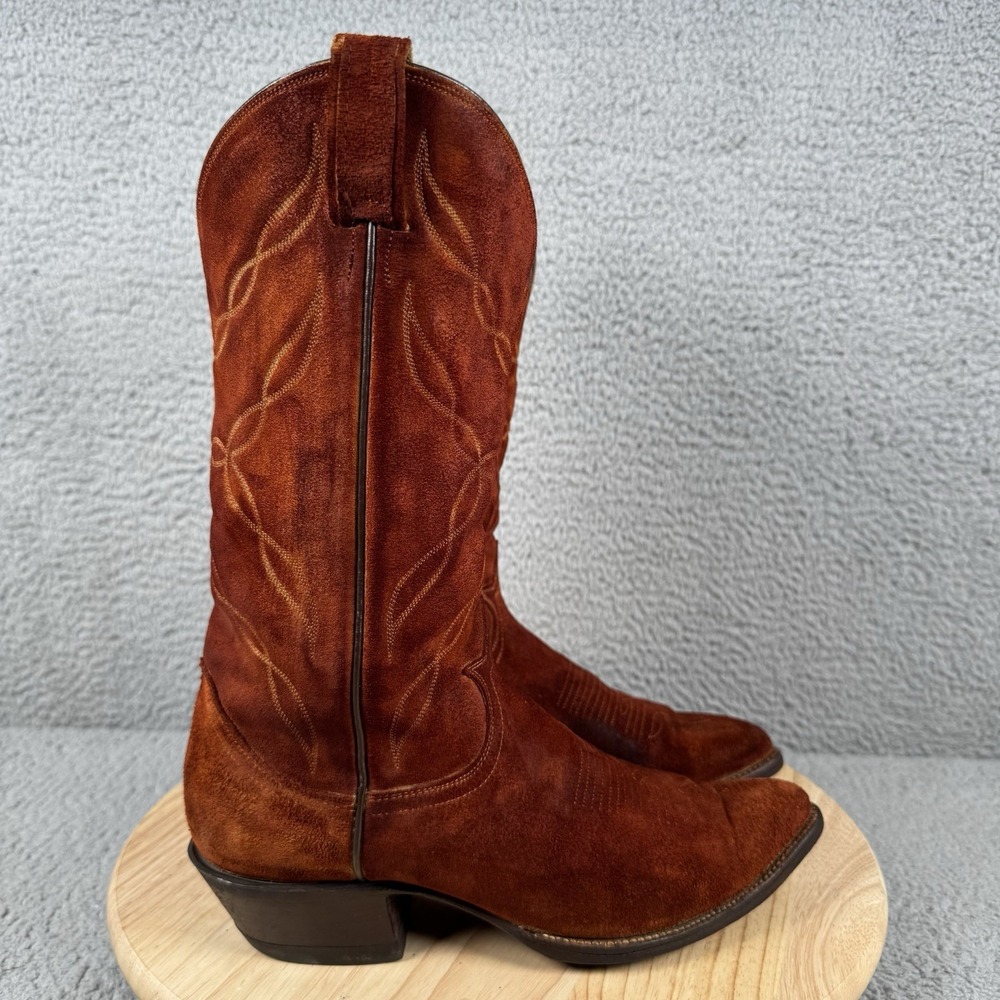 Tony Lama 6987 Boots Mens Size 8.5 D Brown Tan Suede Cowboy Western Made In USA